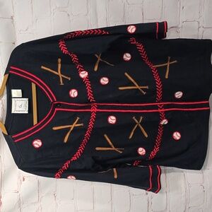 Michael Simon Baseball Novelty Cardigan 3/4 Sleeve Womens Size XL Baseball Mom